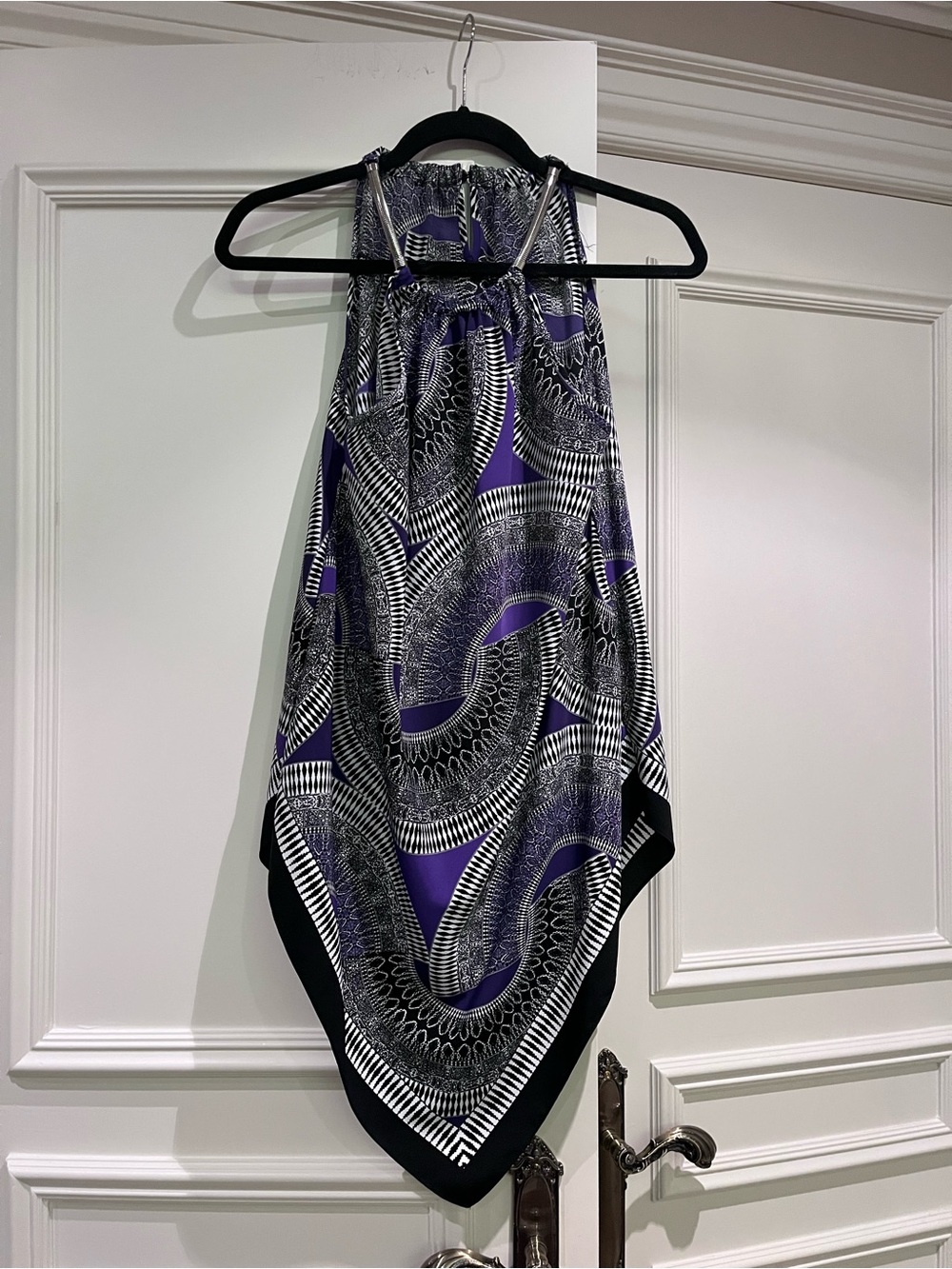 Purple Black Printed Halter Scarf Top